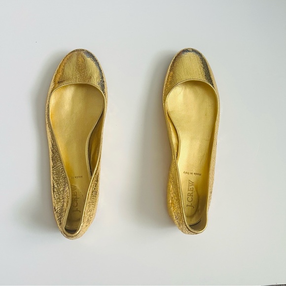 J.Crew Metallic Gold Ballet Flats Size 9.5 Casual Classic Minimalist Preppy Chic - Picture 1 of 15